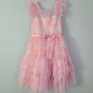 Jona Michelle Girls Pink Sequin Tulle Ruffle Formal Party Dress size 8